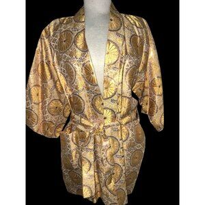 Gold Metallic Kimono Robe Japanese Imperial Chrysanthemum Brocade Sz L Japan